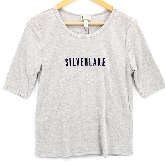 Mo:vint By Anthropologie Blouse Top Womens Gray Silverelake Short Sleeve L NWT - Picture 1 of 10